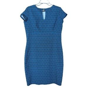 Aerin Blue And Turquoise Print V-neck Bodycon Dress Women's Size XL